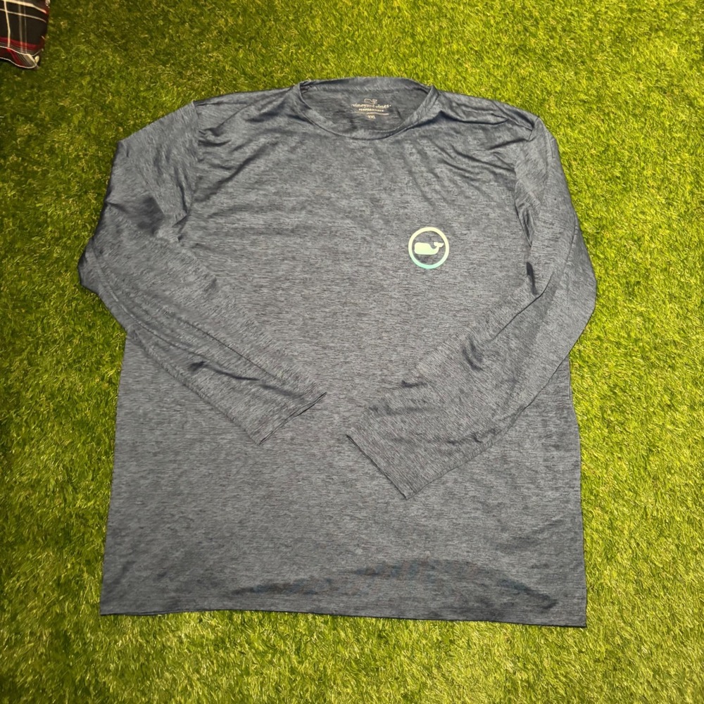 Vineyard Vines Performance Shirt Mens XXL Blue Long Sleeve Whale Logo Graphic